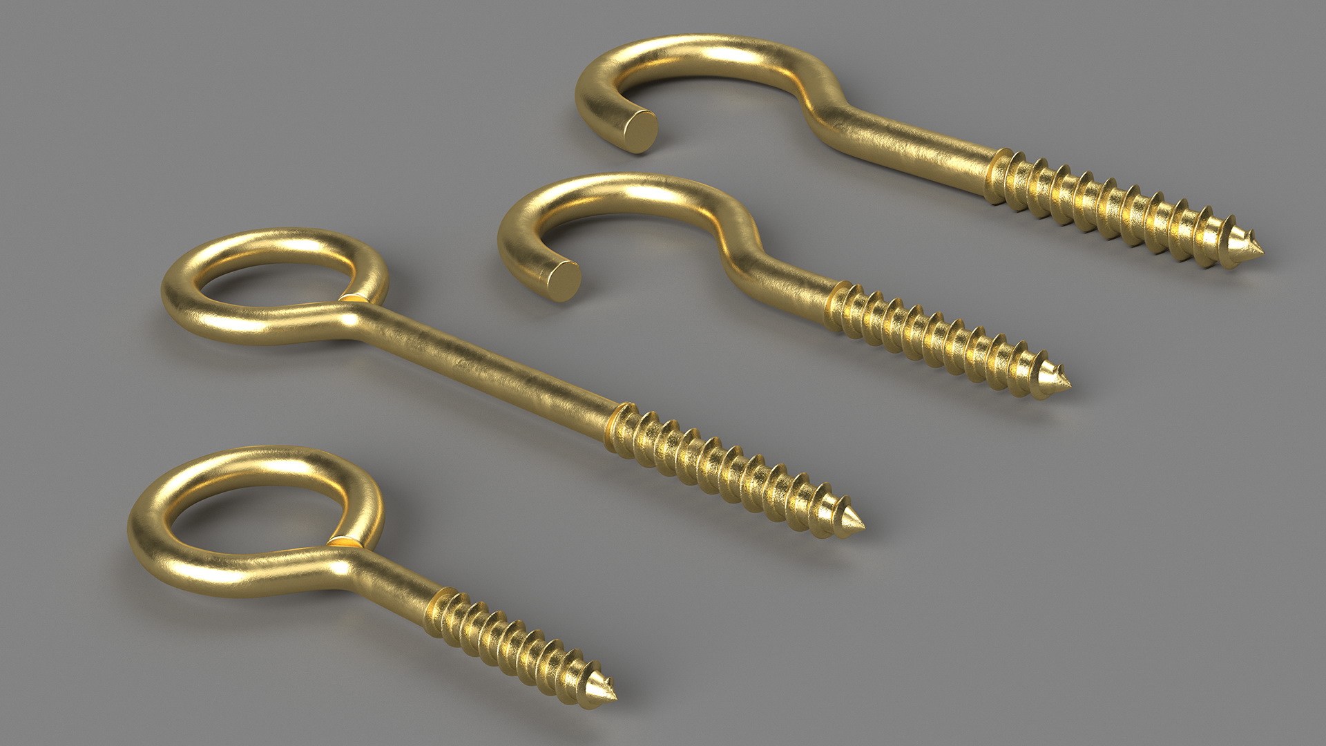 Eye Screw Hooks Set Gold 3D model