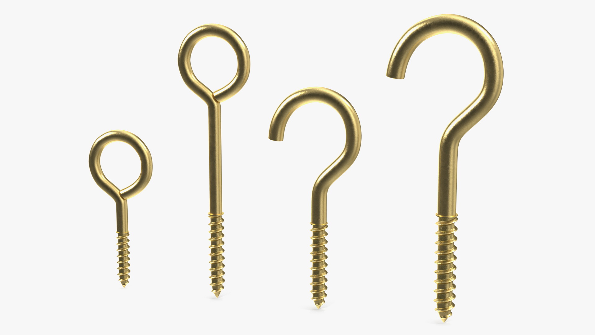 Eye Screw Hooks Set Gold 3D model