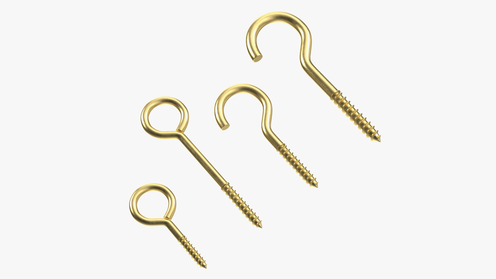 Eye Screw Hooks Set Gold 3D model