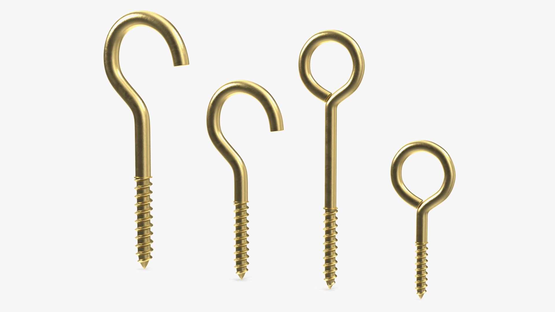 Eye Screw Hooks Set Gold 3D model