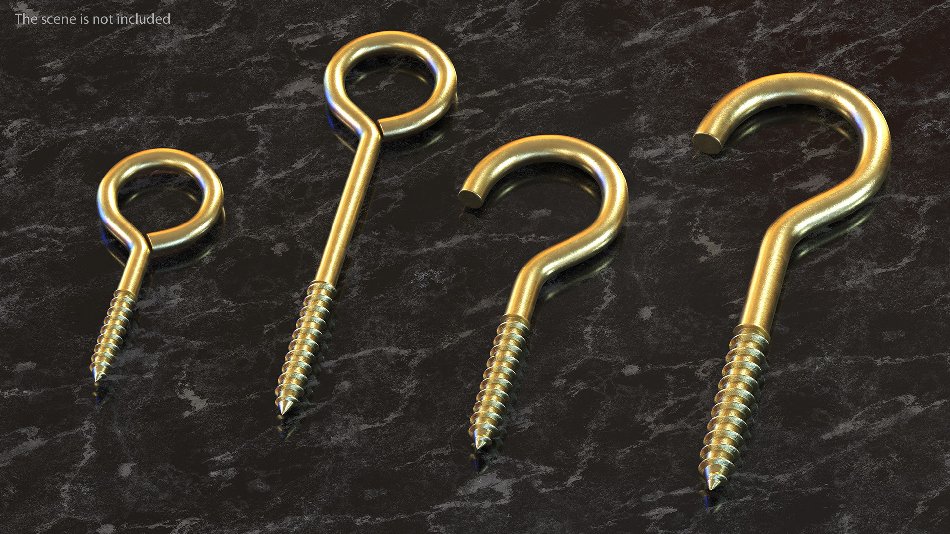 Eye Screw Hooks Set Gold 3D model