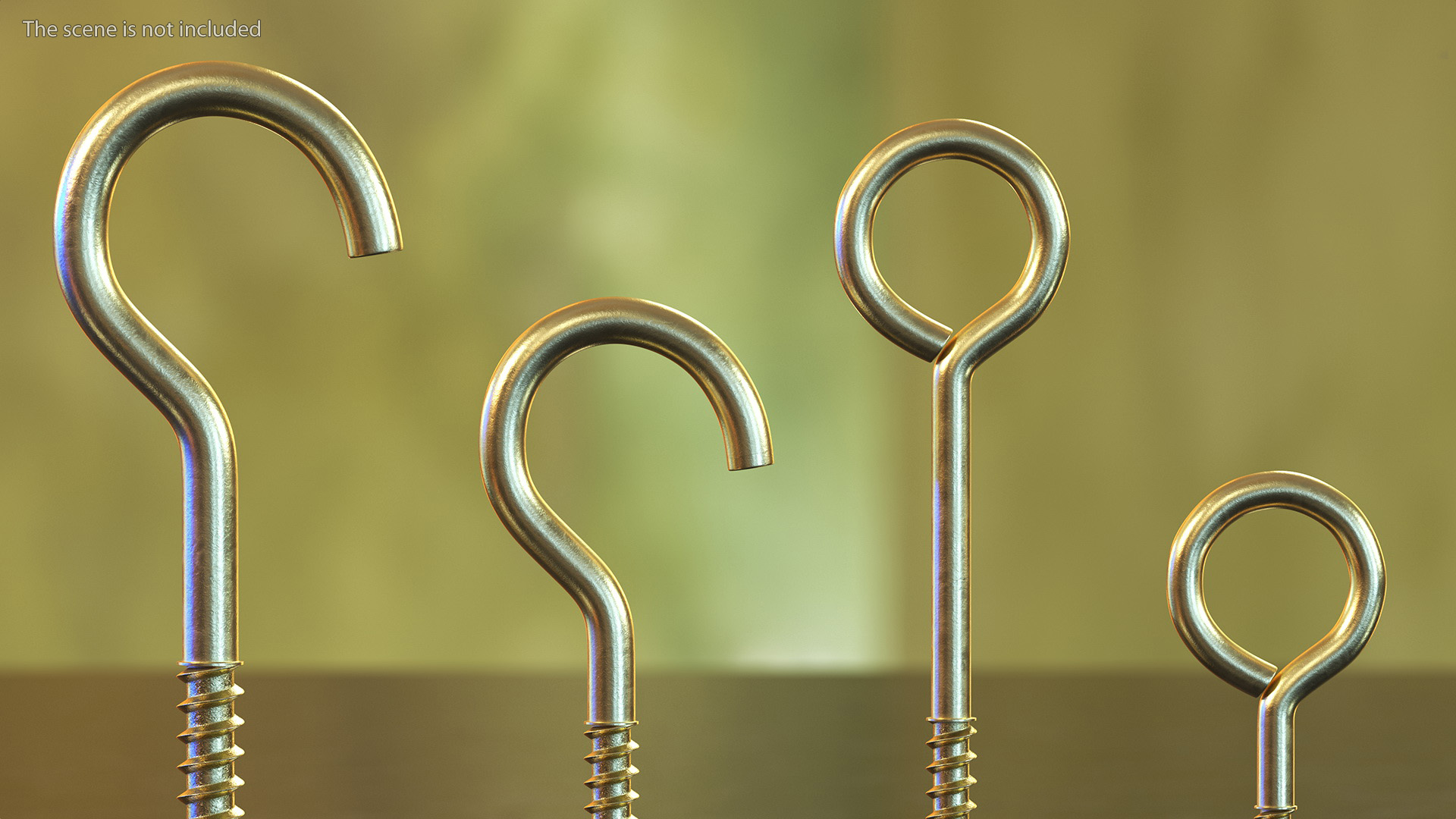 Eye Screw Hooks Set Gold 3D model