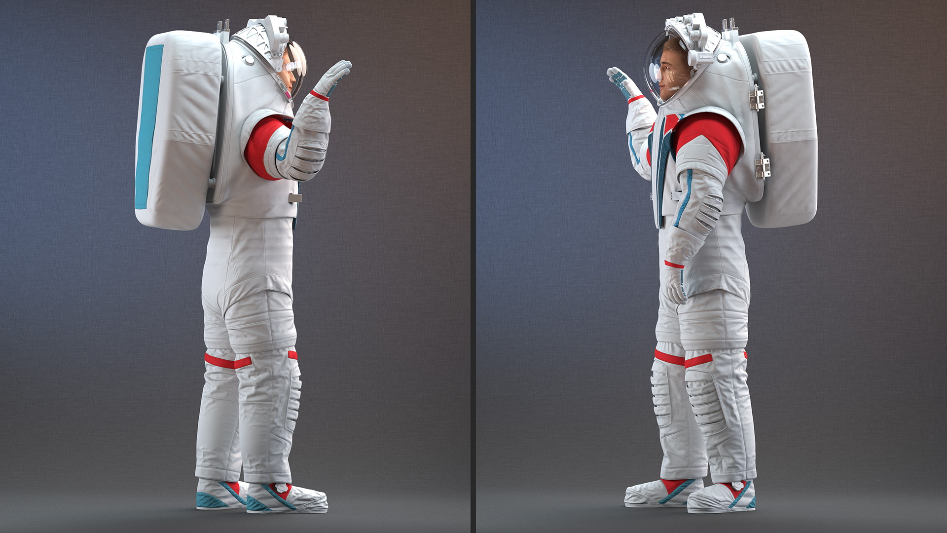 3D model Modern Spacesuit on Astronaut Waving Pose Fur