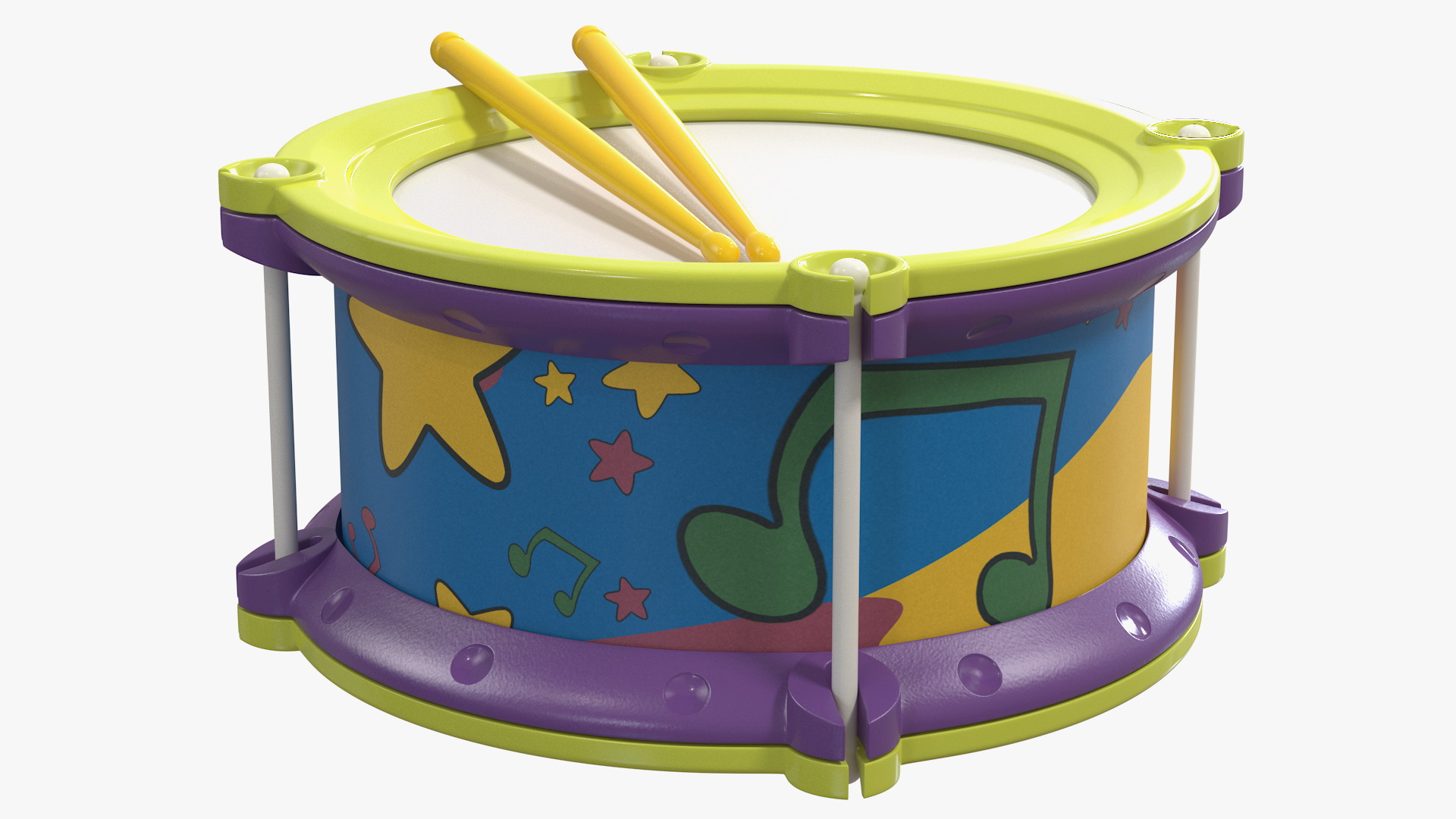 Toy Drum with Drumsticks 3D model