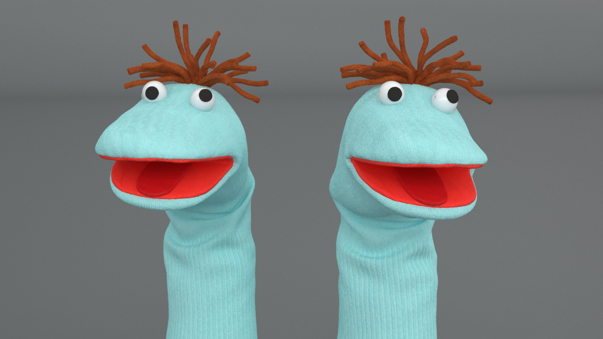 3D Sock Puppet Character Blue Boy Smiling Pose model