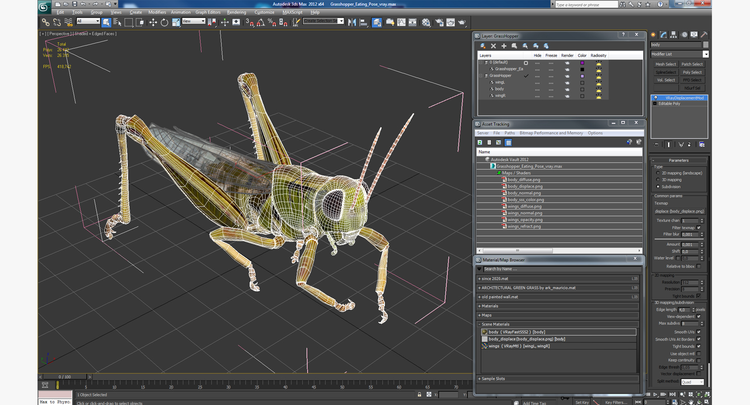 3D Grasshopper Eating Pose model