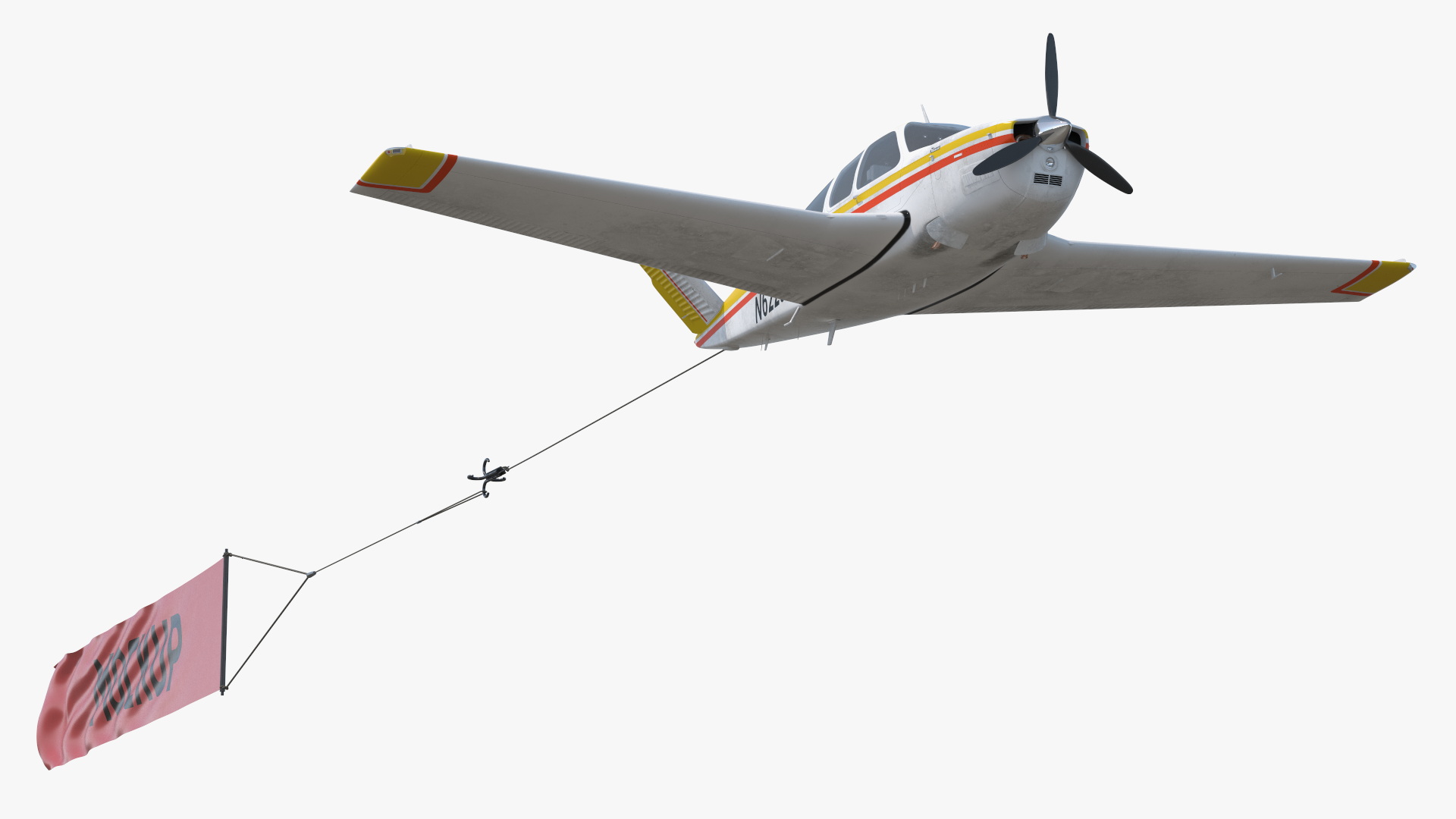 Aircraft Beechcraft Bonanza with Small Aerial Mockup Banner 3D model