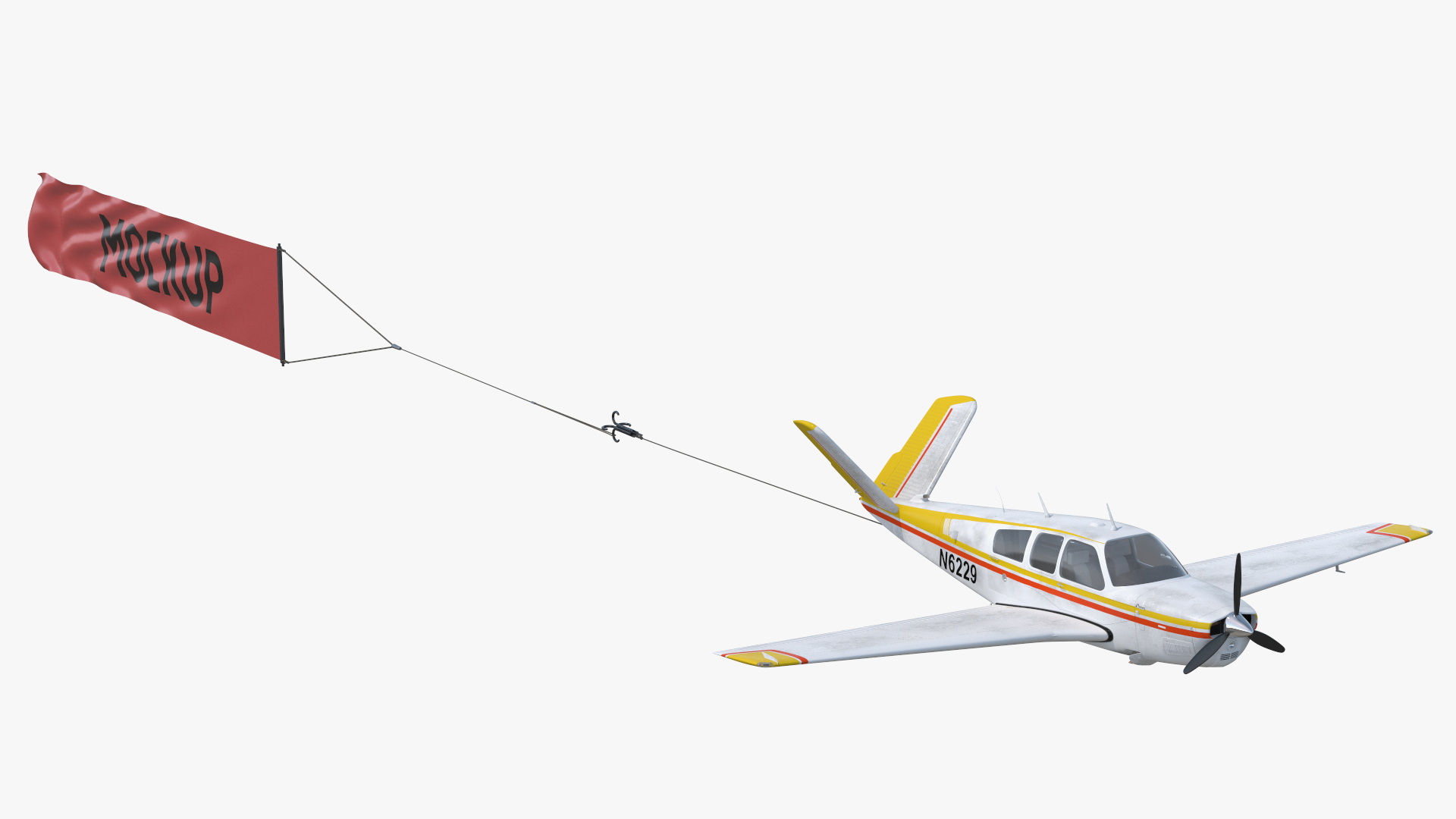 Aircraft Beechcraft Bonanza with Small Aerial Mockup Banner 3D model