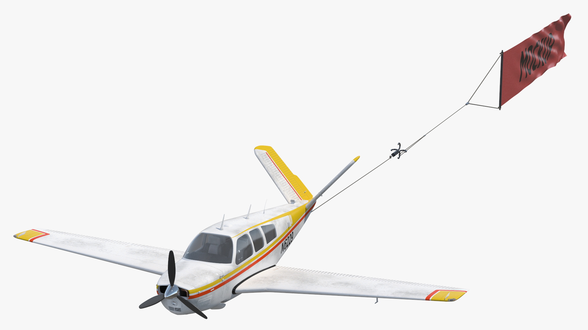 Aircraft Beechcraft Bonanza with Small Aerial Mockup Banner 3D model