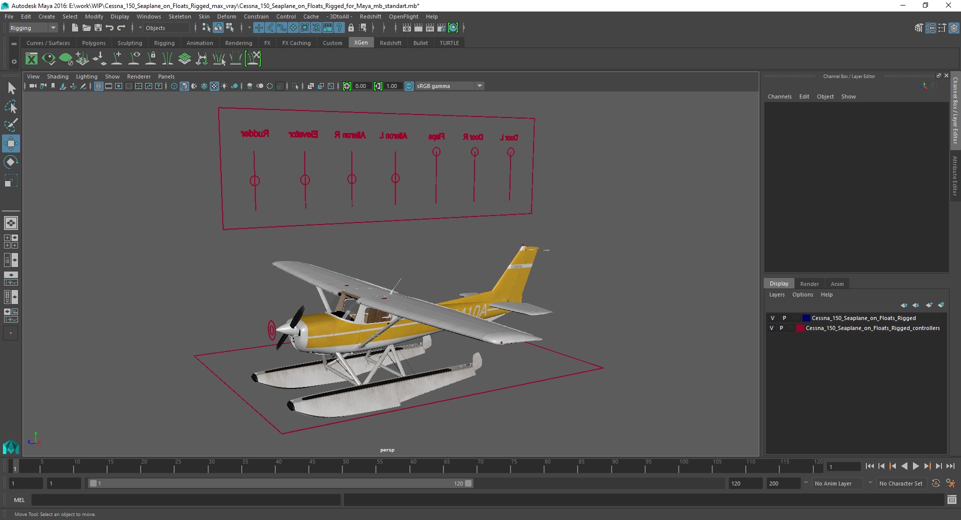 3D model Cessna 150 Seaplane on Floats Rigged for Maya