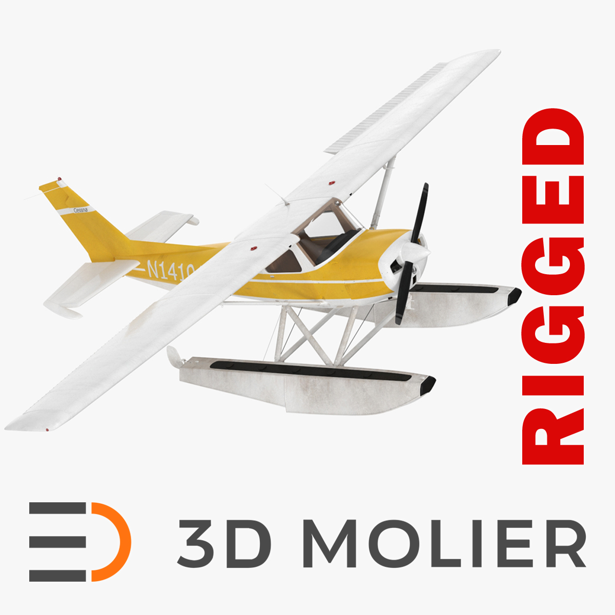 3D model Cessna 150 Seaplane on Floats Rigged for Maya