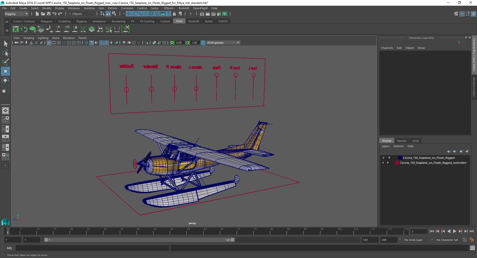 3D model Cessna 150 Seaplane on Floats Rigged for Maya