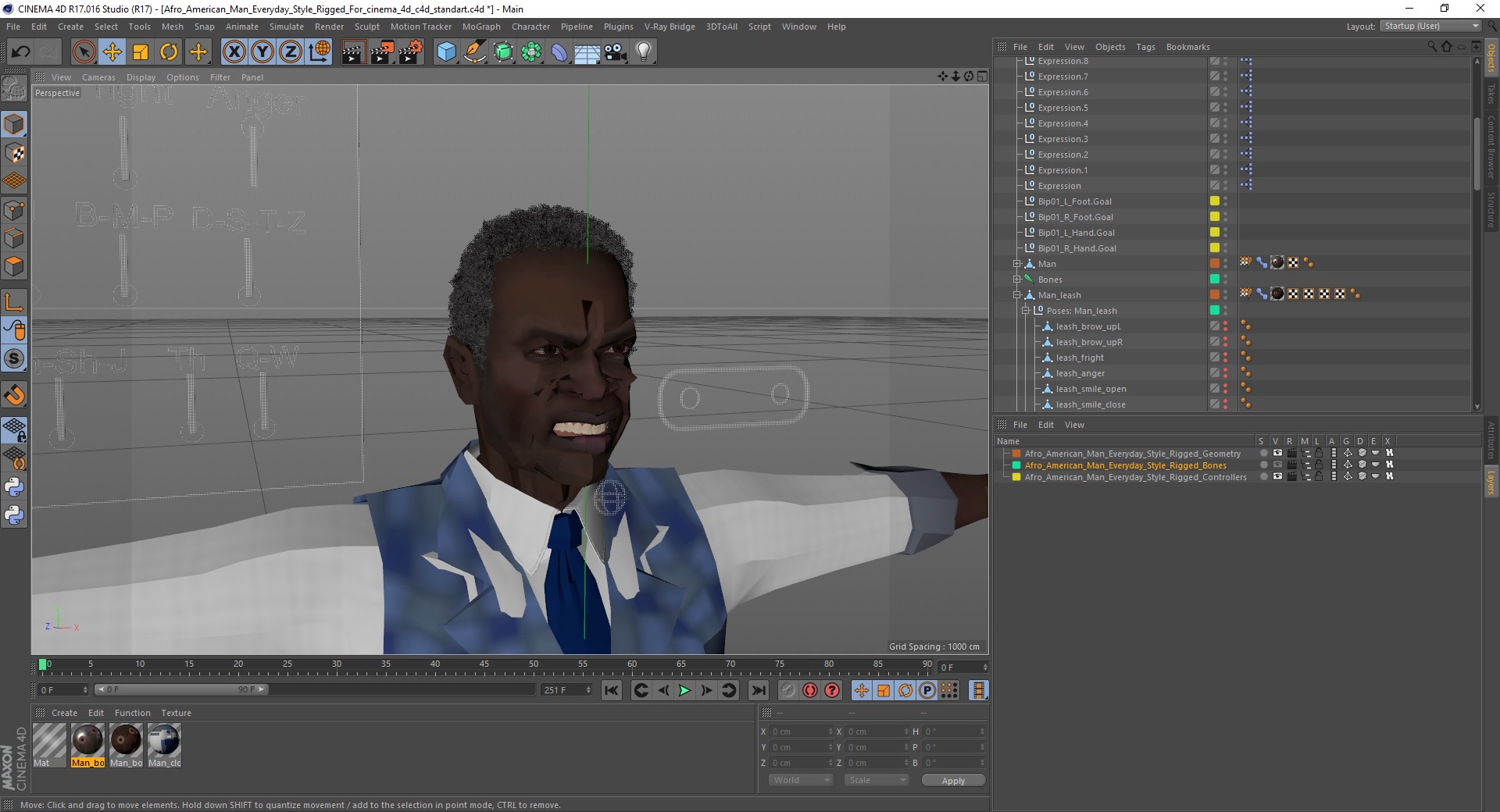 3D Afro American Man Everyday Style Rigged for Cinema 4D model