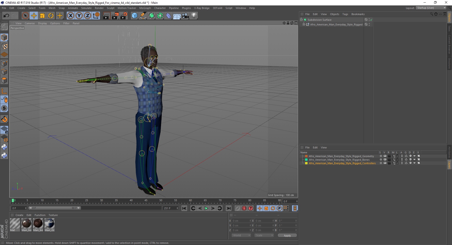 3D Afro American Man Everyday Style Rigged for Cinema 4D model