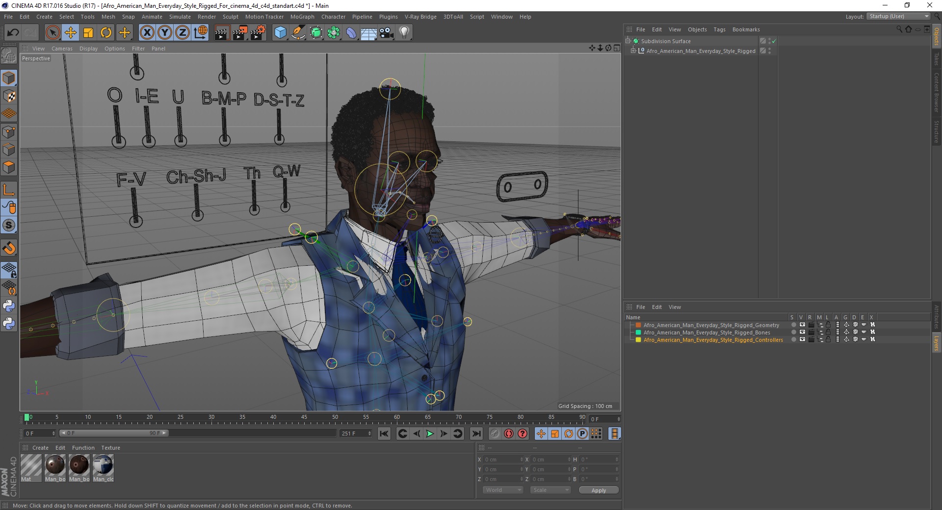 3D Afro American Man Everyday Style Rigged for Cinema 4D model