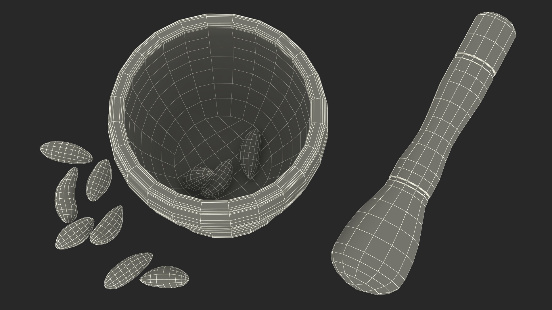 3D Mortar and Pestle Grinding Brazil Nuts model