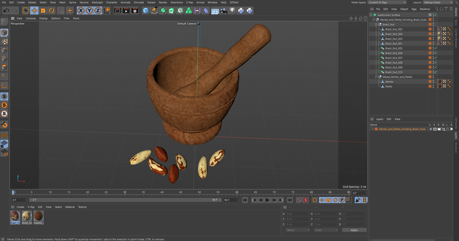 3D Mortar and Pestle Grinding Brazil Nuts model