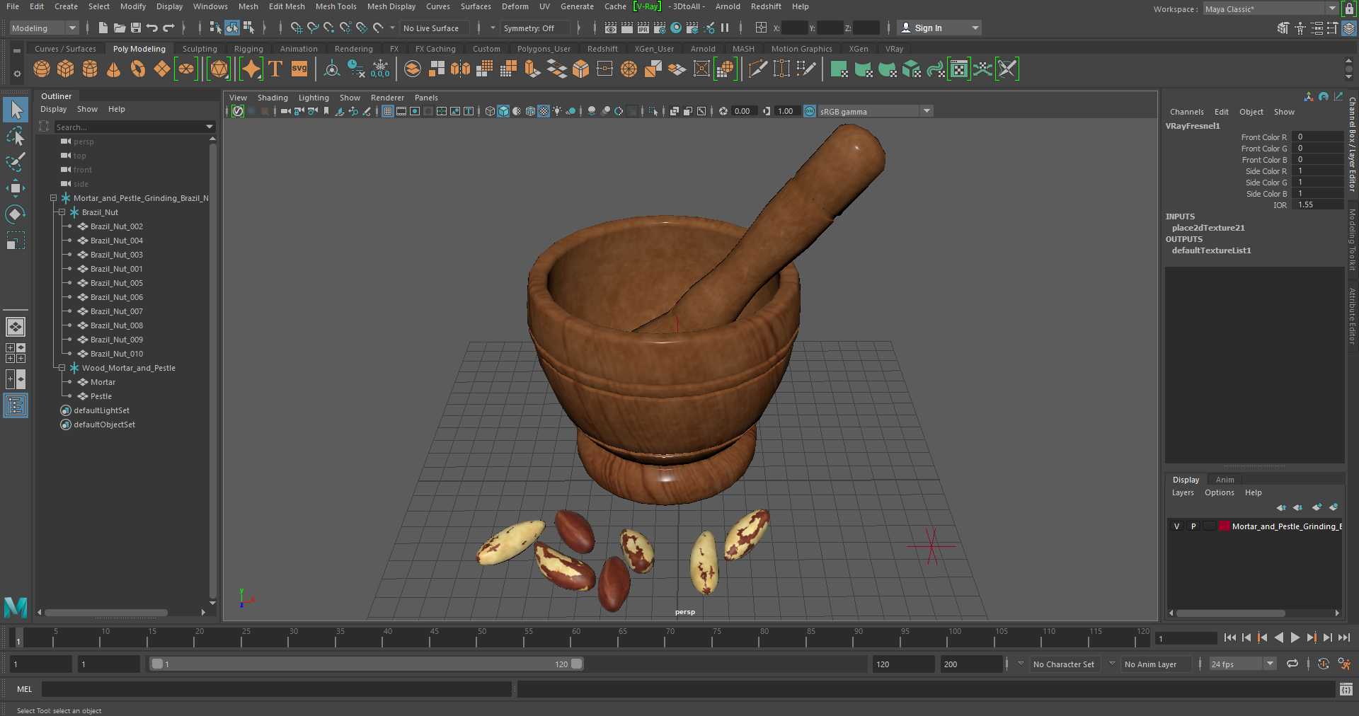 3D Mortar and Pestle Grinding Brazil Nuts model