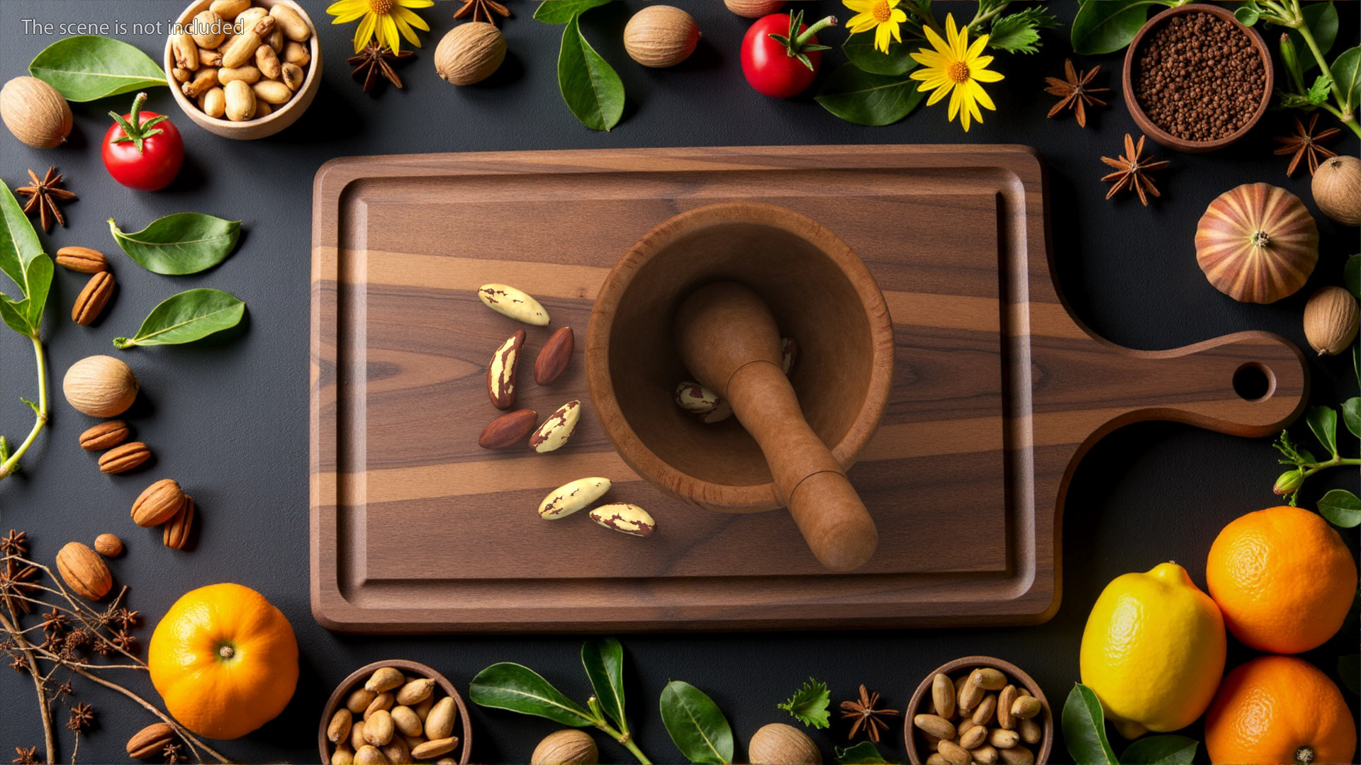 3D Mortar and Pestle Grinding Brazil Nuts model