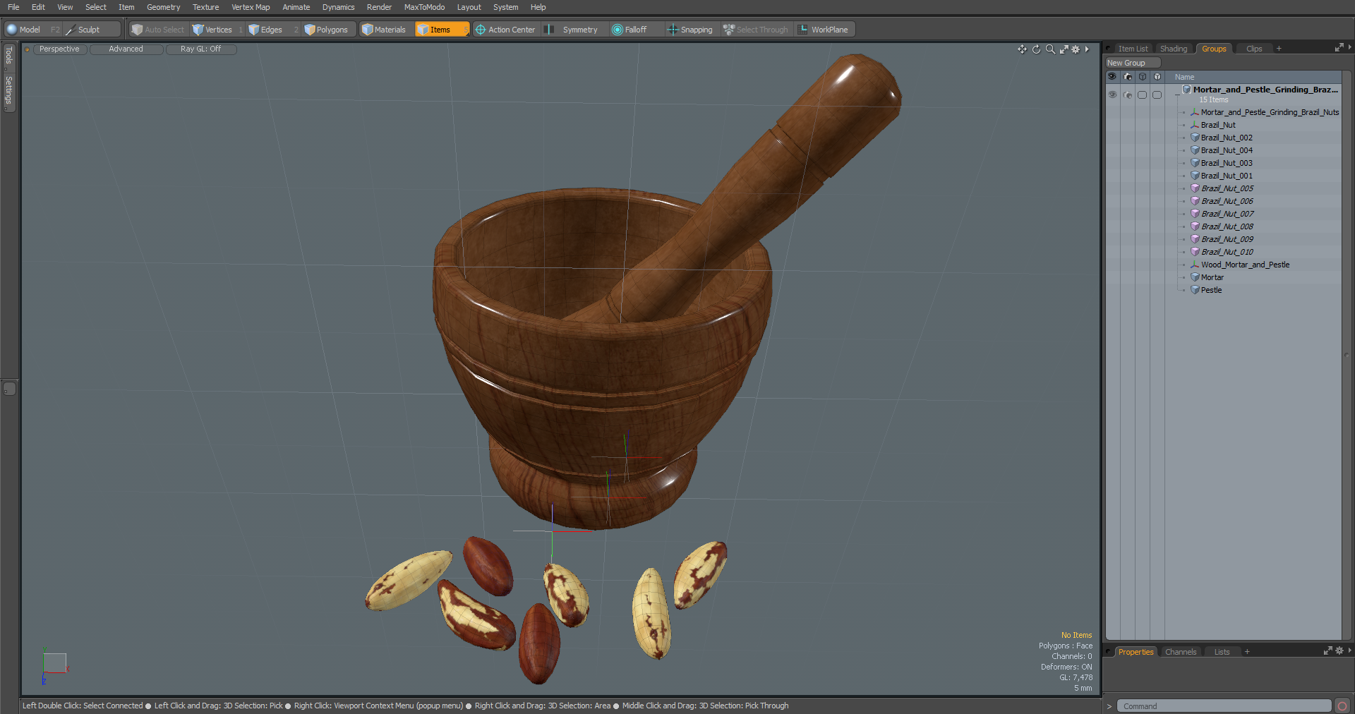 3D Mortar and Pestle Grinding Brazil Nuts model