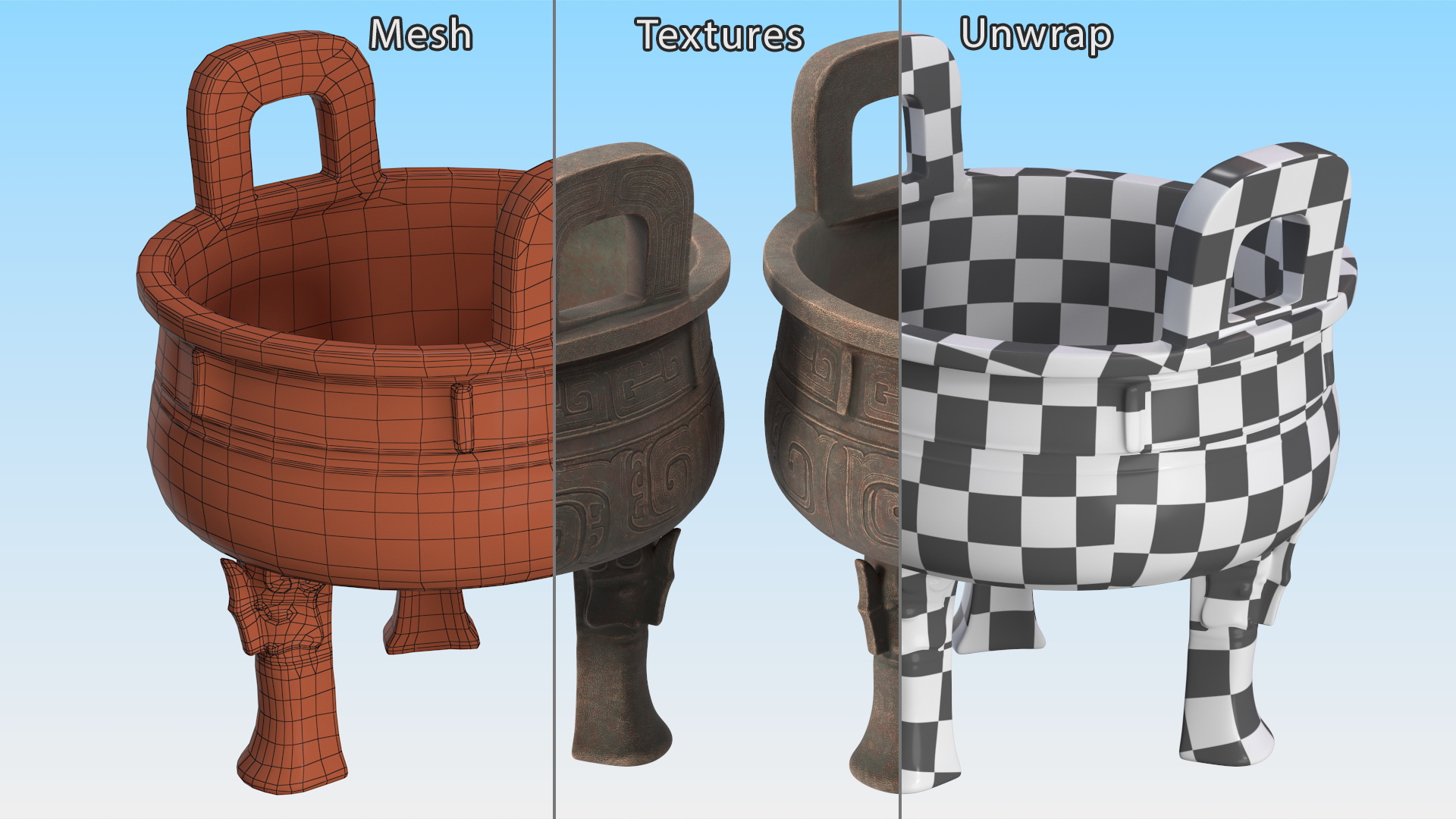 Antique Chinese Cauldron for 3D Print 3D