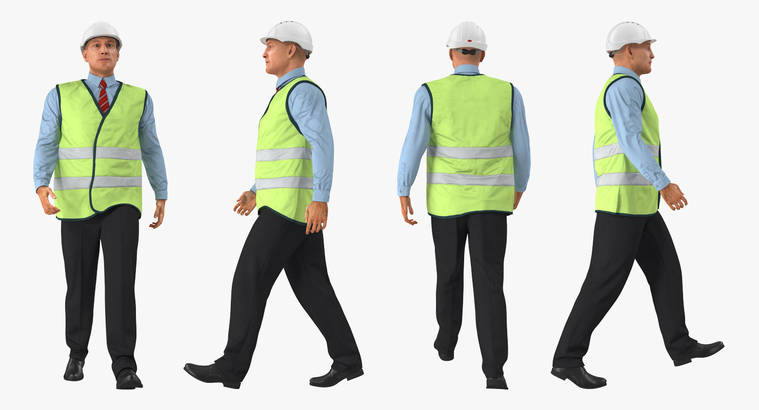 Construction Architect in Yellow Jacket Walking Pose 3D