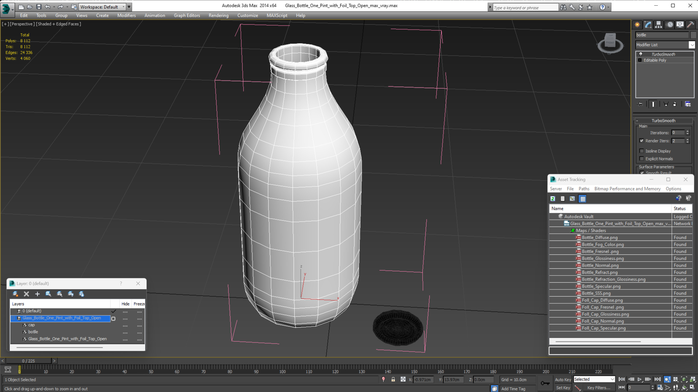 3D model Glass Bottle One Pint with Foil Top Open