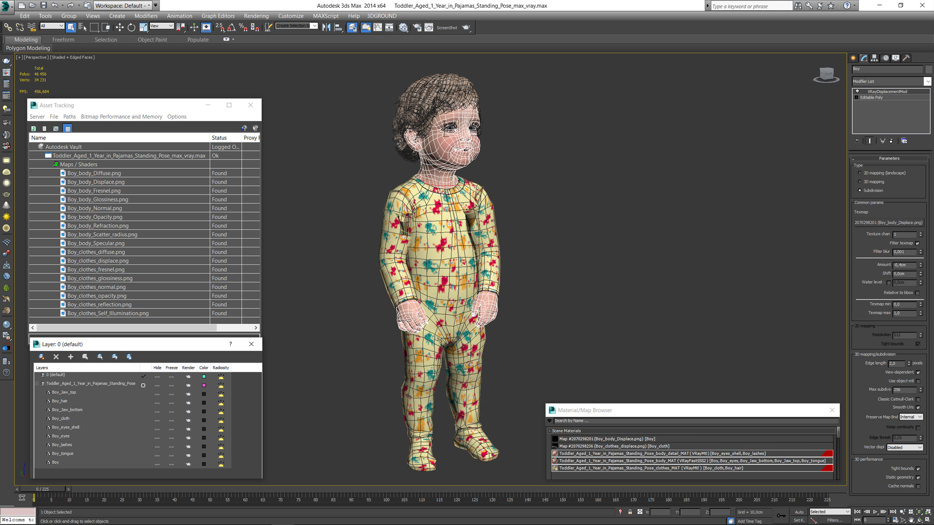 Toddler Aged 1 Year in Pajamas Standing Pose 3D model