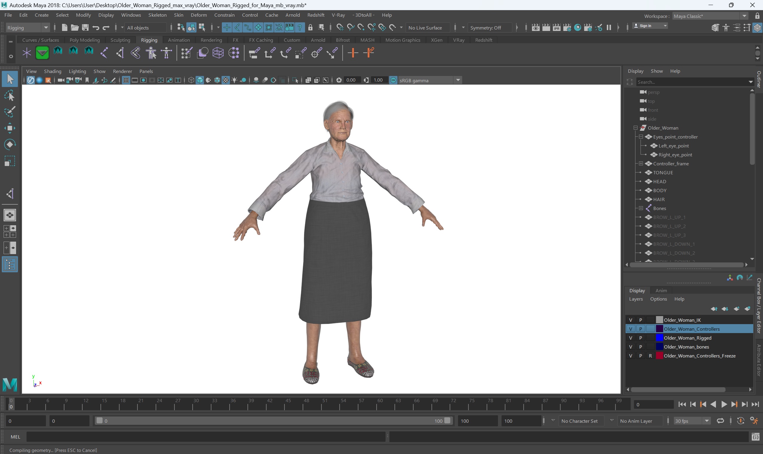 Older Woman Rigged for Maya 3D