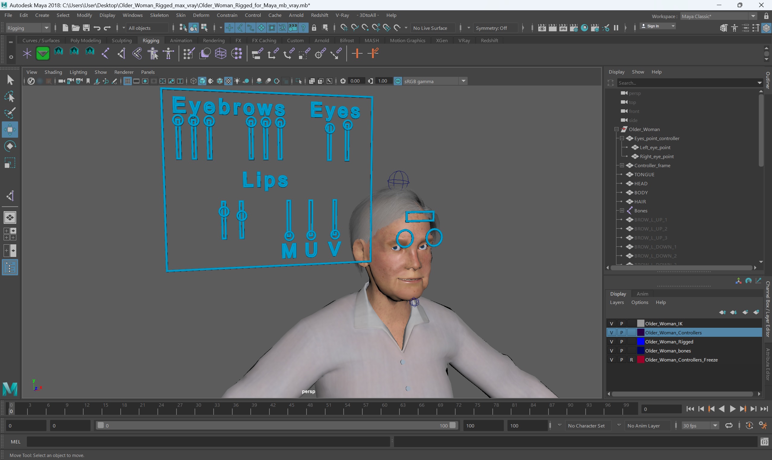 Older Woman Rigged for Maya 3D