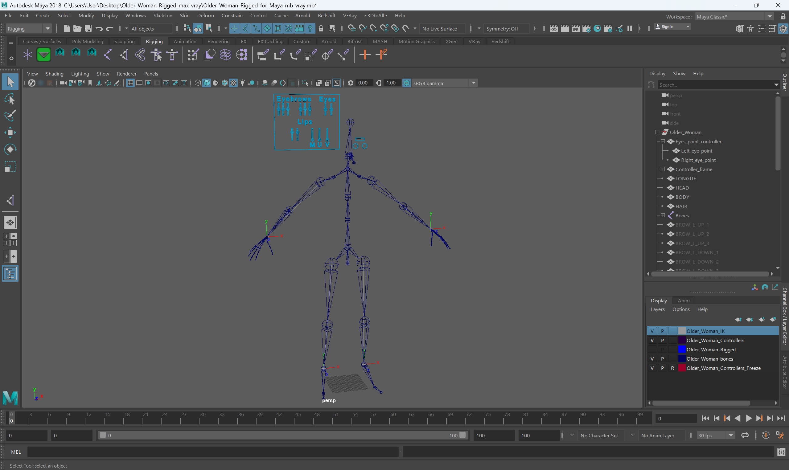 Older Woman Rigged for Maya 3D
