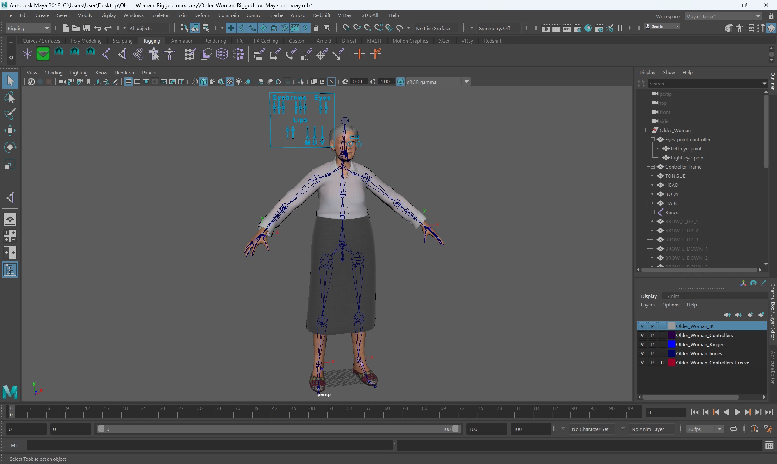 Older Woman Rigged for Maya 3D