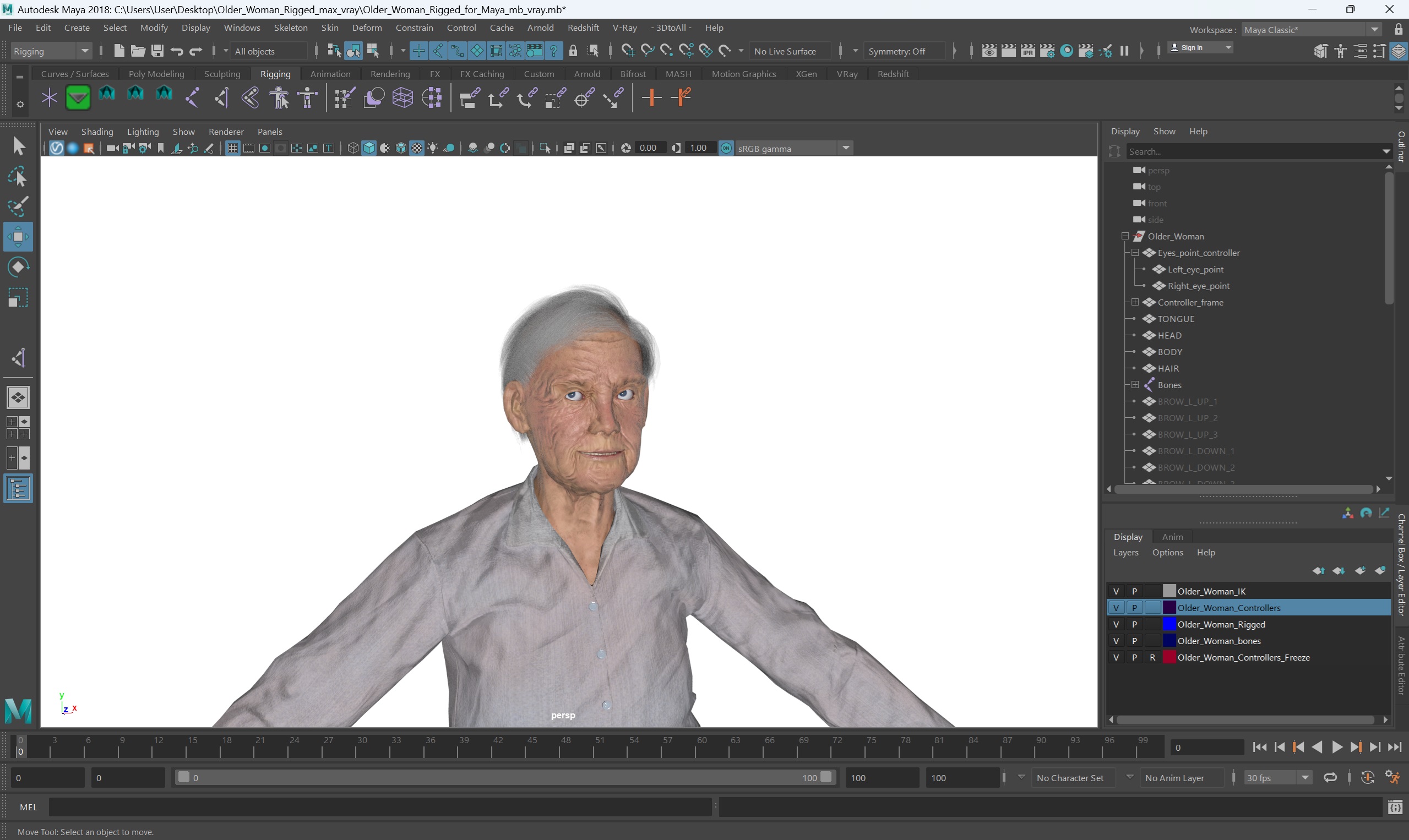 Older Woman Rigged for Maya 3D