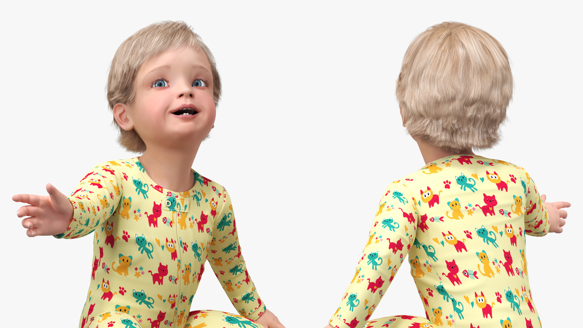 3D Toddler Aged 1 Year in Pajamas Sitting Pose model