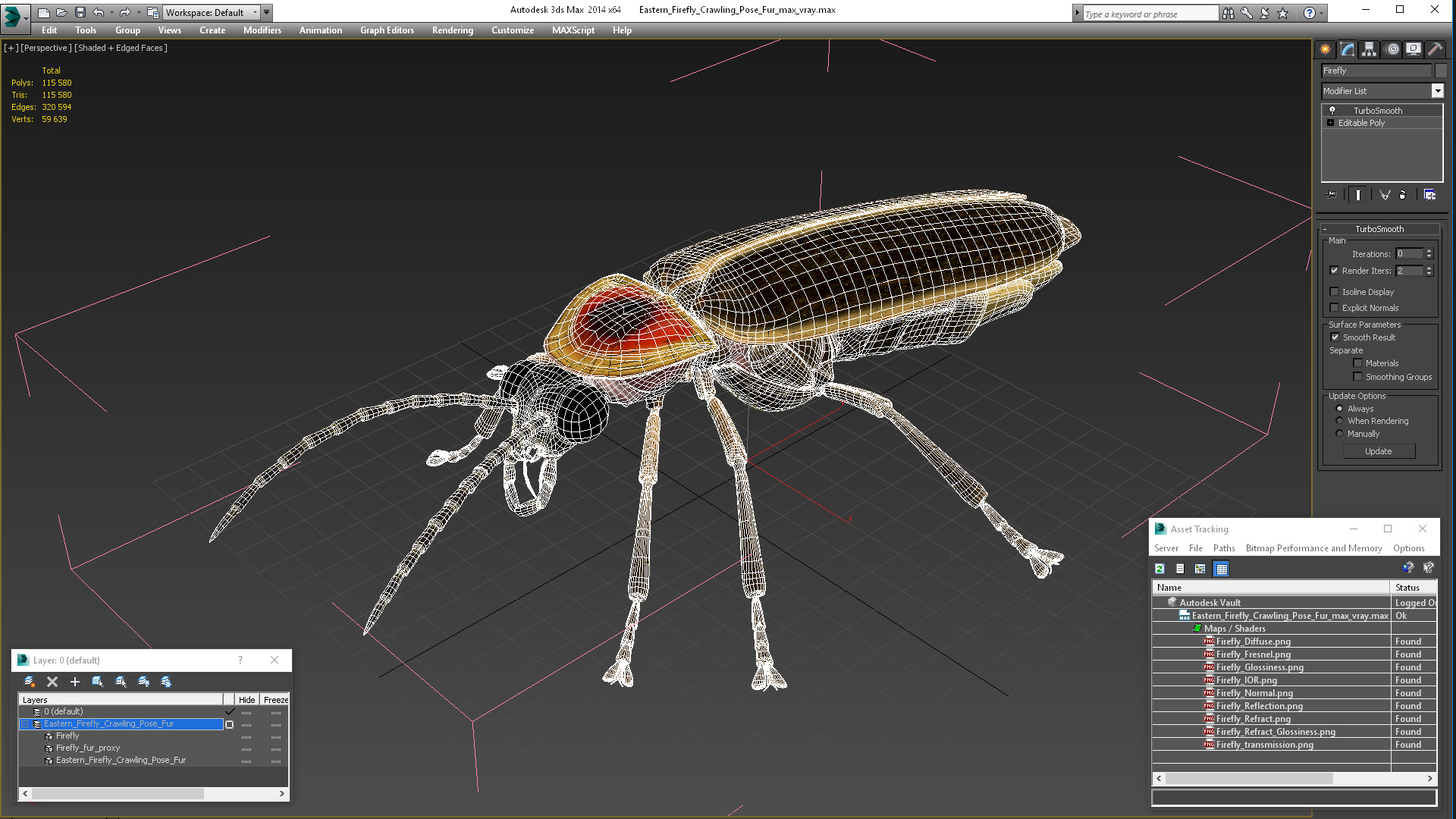 3D Eastern Firefly Crawling Pose Fur model