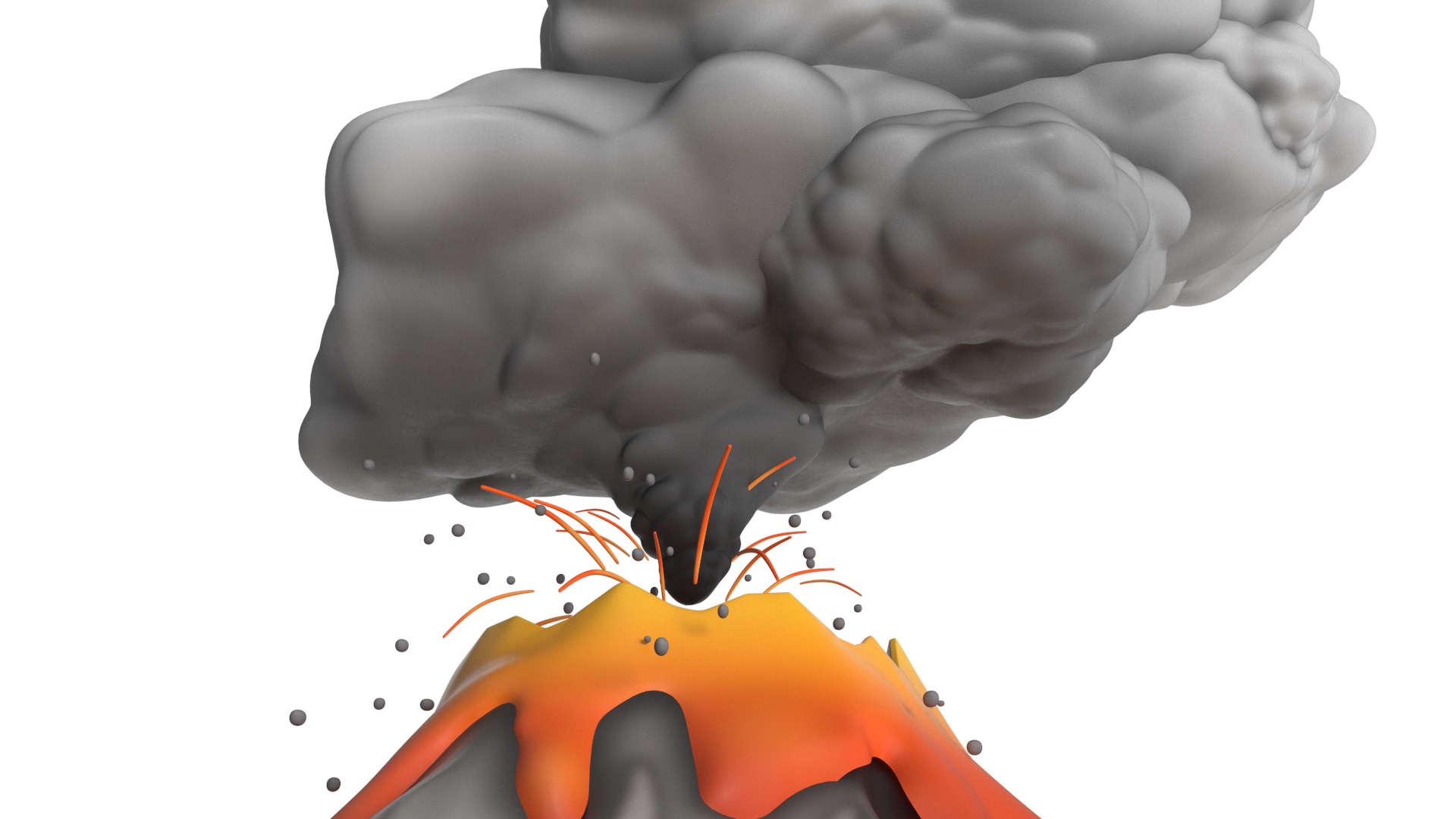 3D model Gray Stylized Erupting Volcano with Lava and Smoke