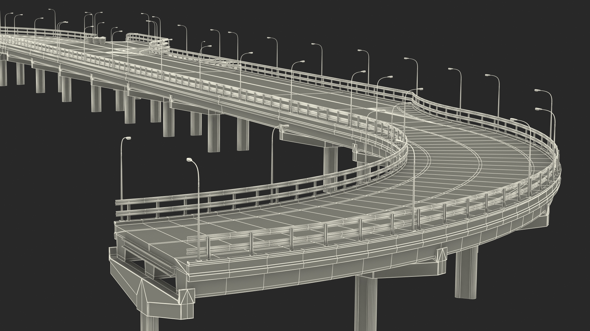 Connectable Highway Road Elements Entrance Curved 3D model