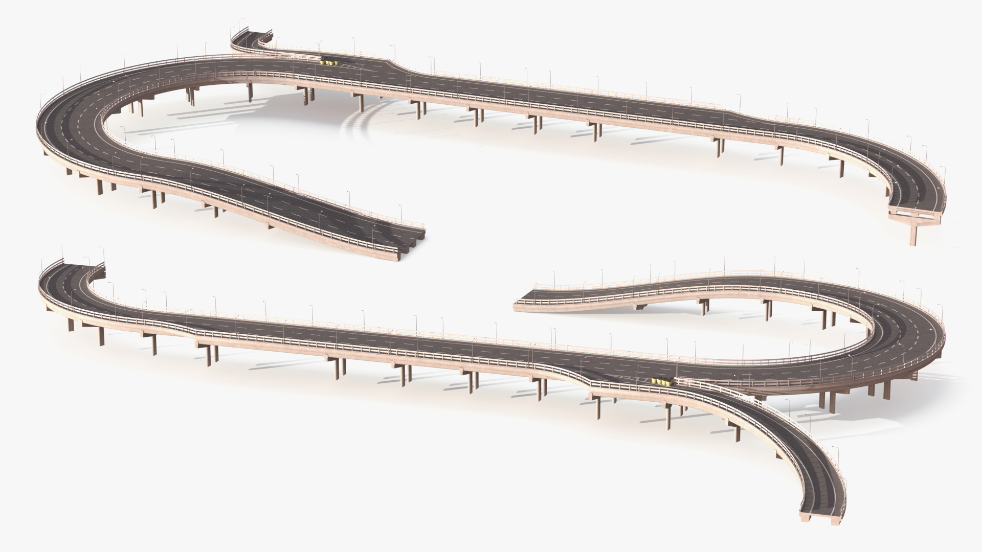 Connectable Highway Road Elements Entrance Curved 3D model