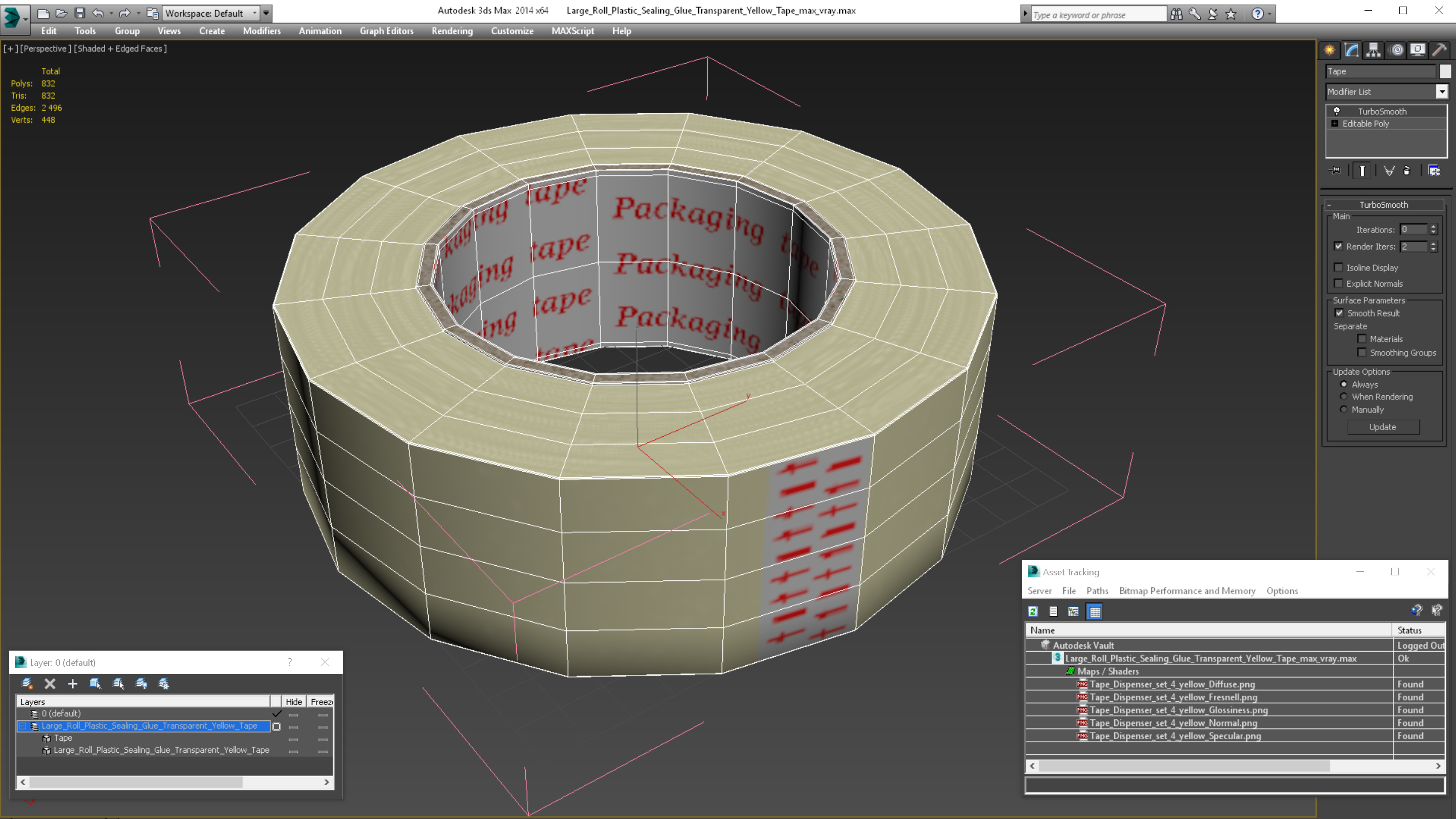 3D model Large Roll Plastic Sealing Glue Transparent Yellow Tape