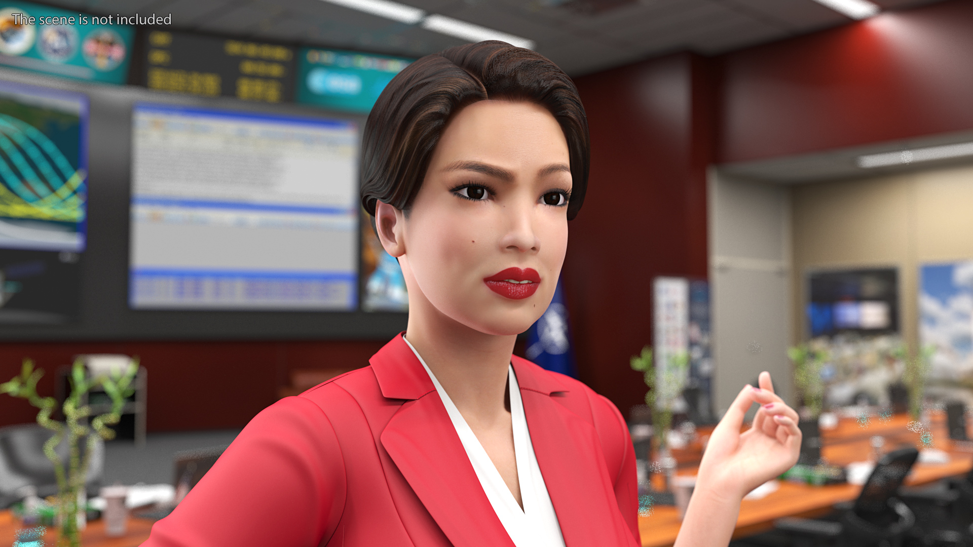 3D Asian Woman wears Red Formal Suit model