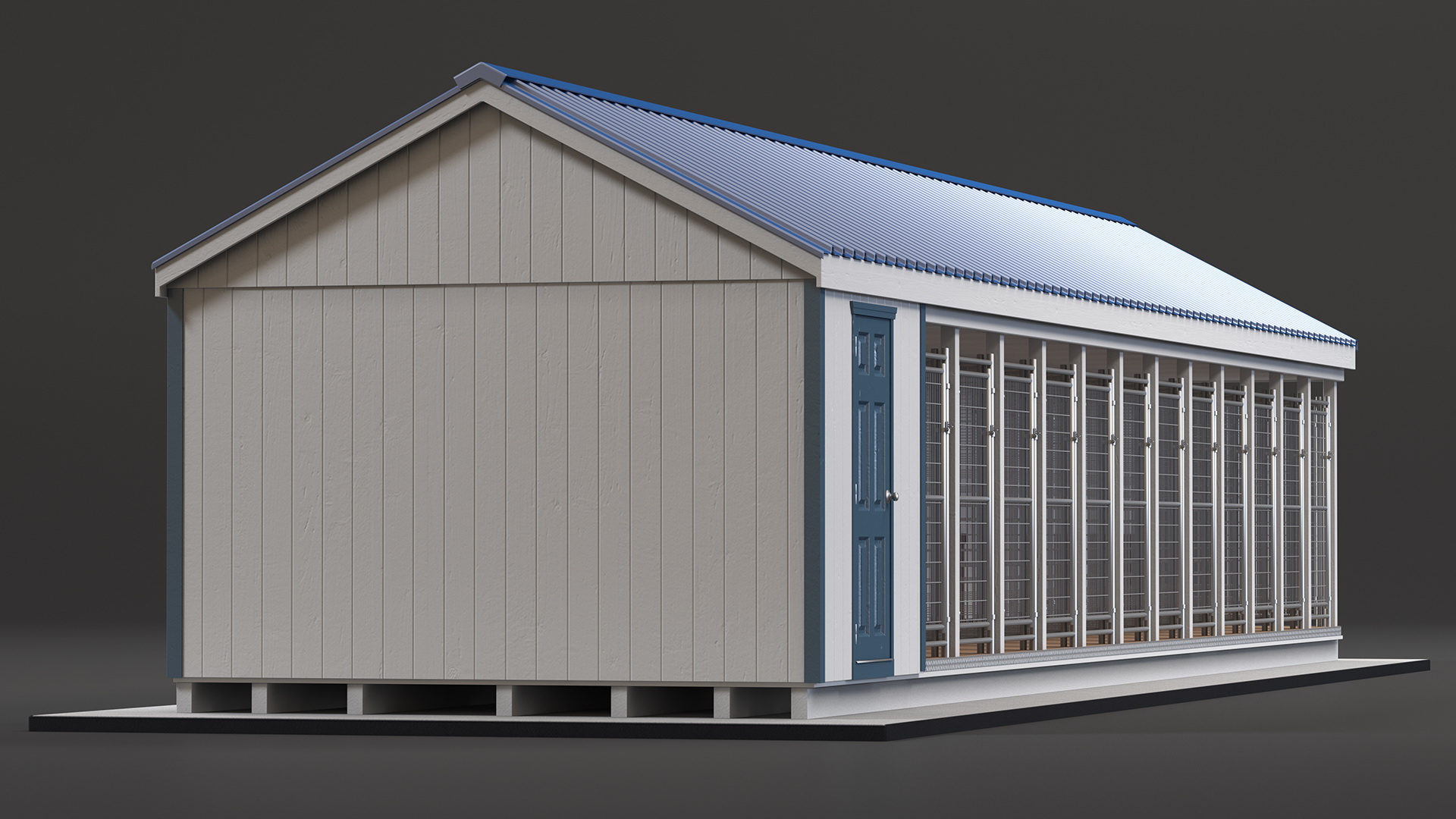 3D Commercial Dog Kennel 12-box Blue Roof model