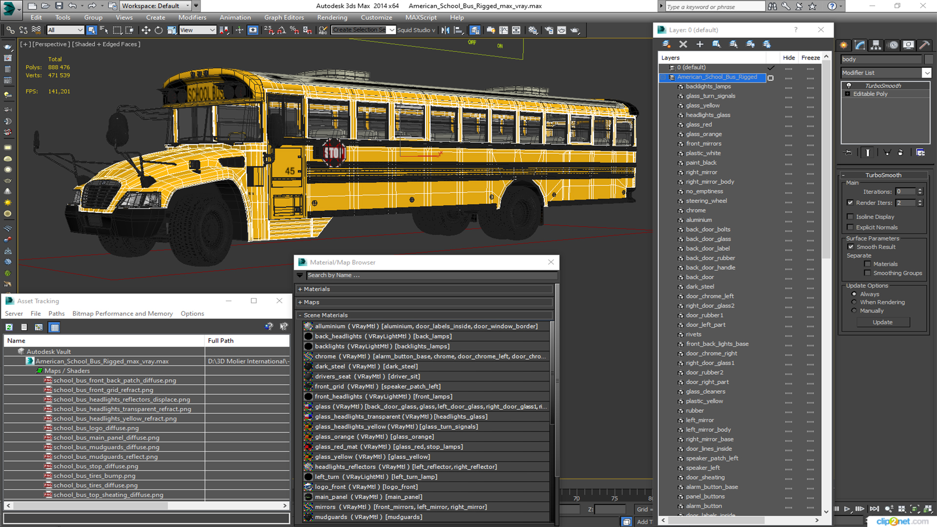 3D American School Bus Rigged