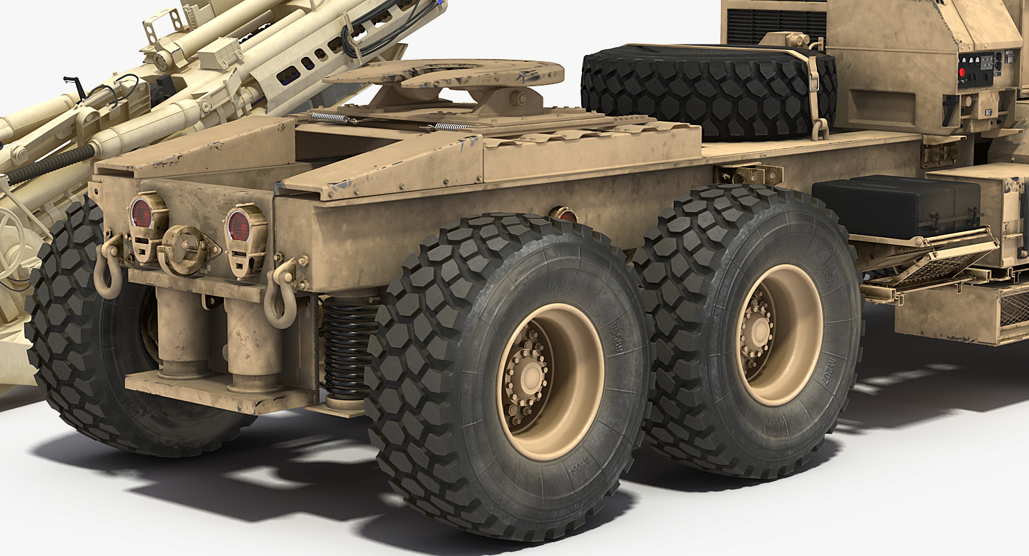 3D Desert Oshkosh HEMTT Towing M777 Howitzer Rigged model