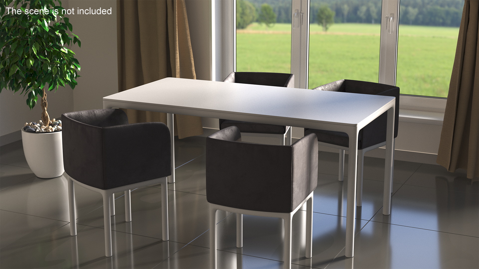 Modern Minimalist Rectangular Dining Table 3D