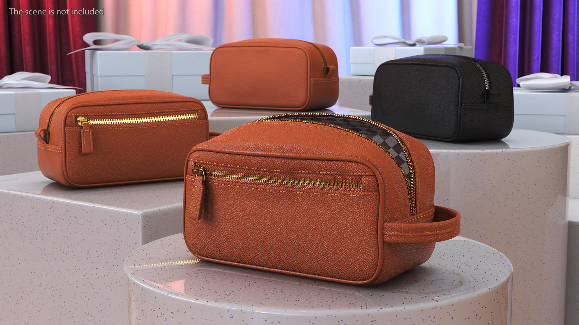 3D Open Cosmetic Bag Leather Brown