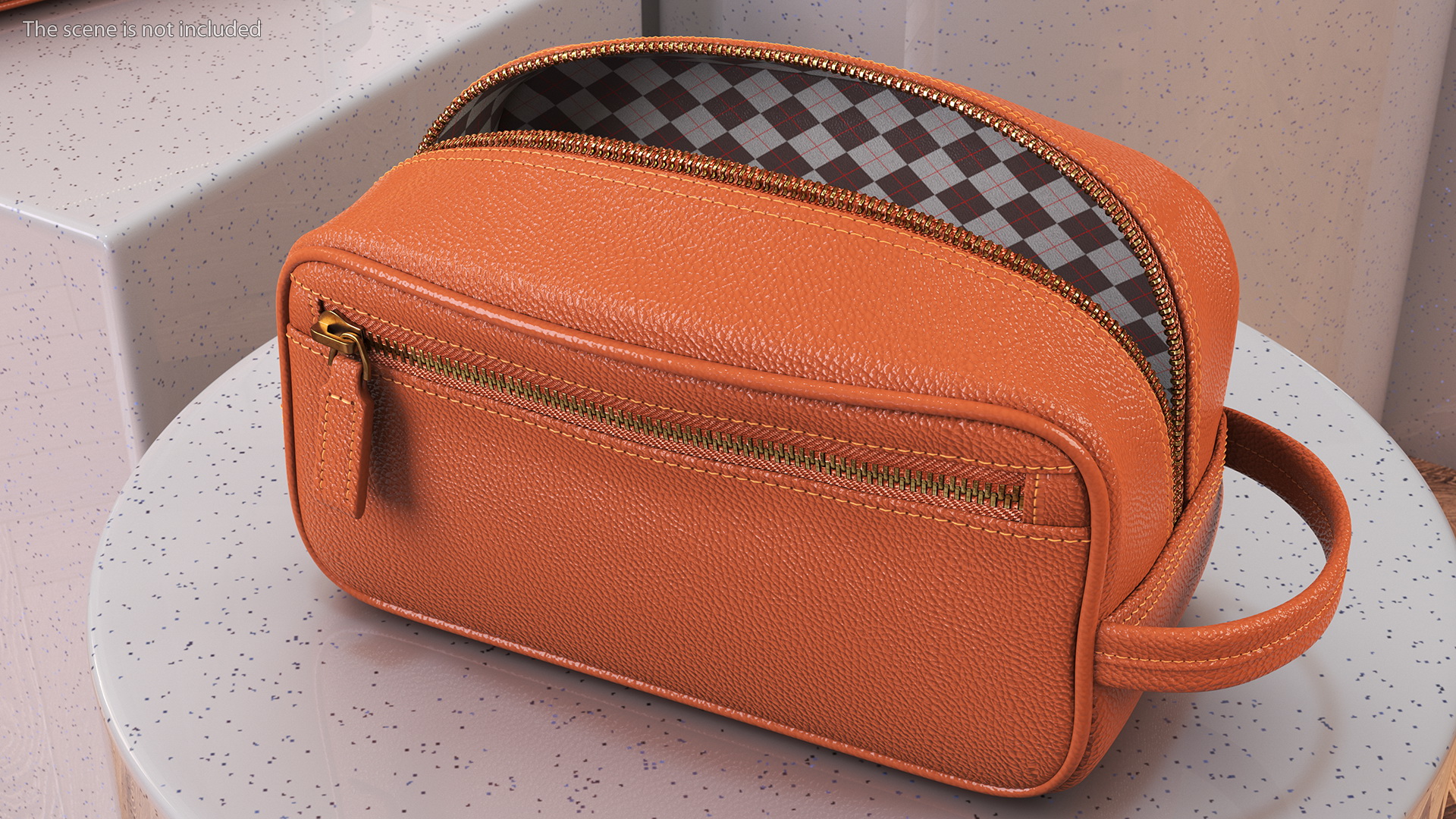 3D Open Cosmetic Bag Leather Brown