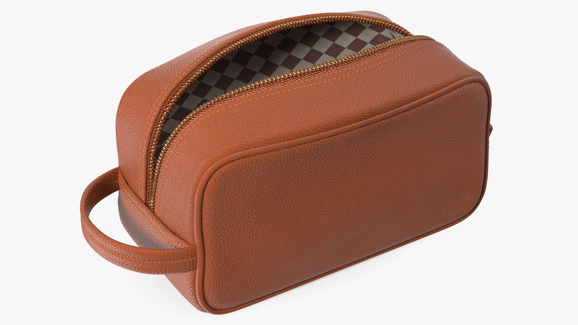 3D Open Cosmetic Bag Leather Brown