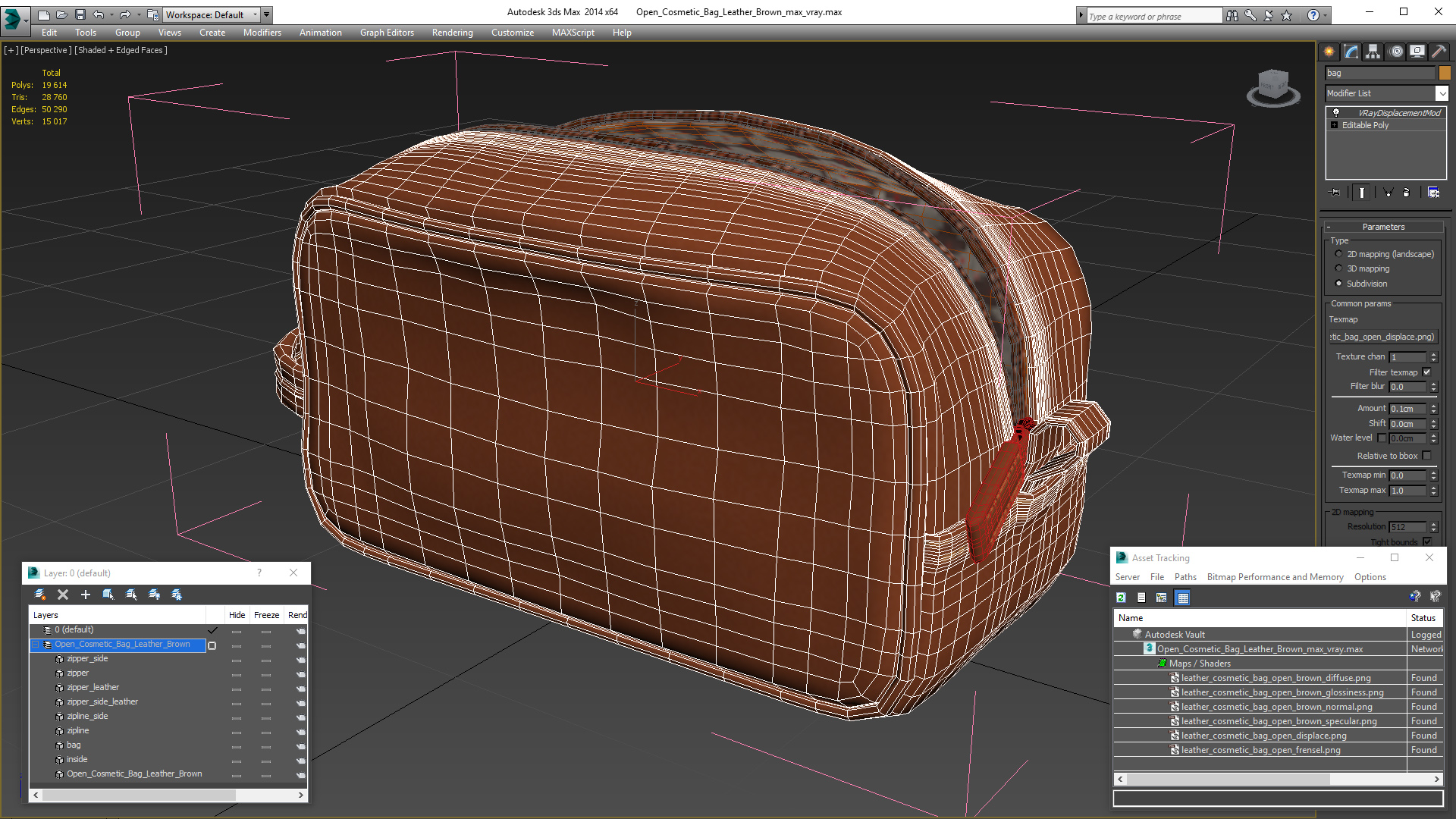 3D Open Cosmetic Bag Leather Brown