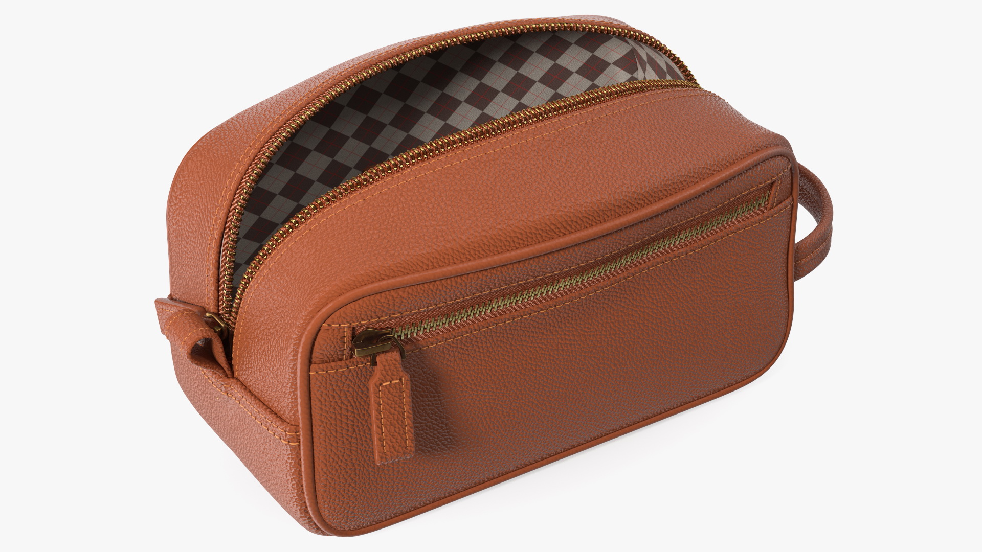 3D Open Cosmetic Bag Leather Brown