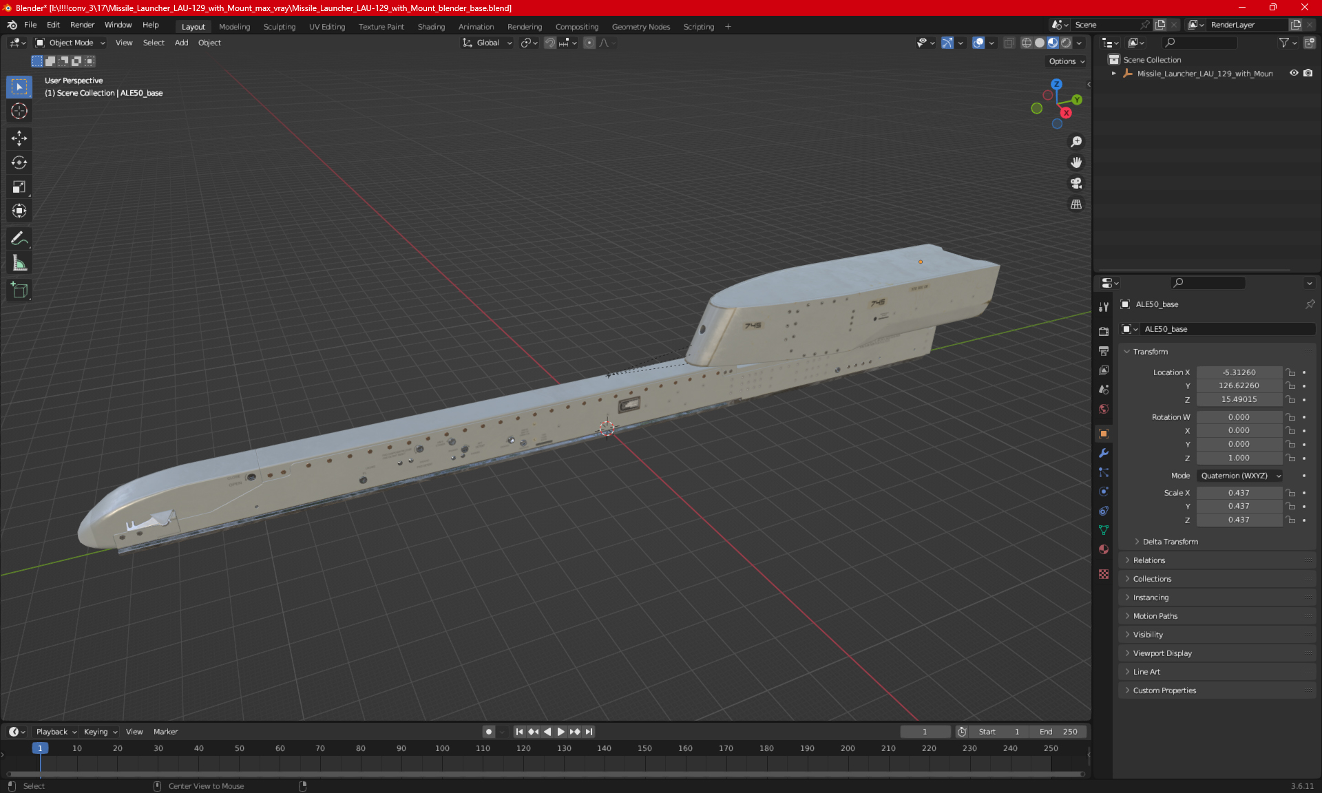 3D model Missile Launcher LAU-129 With Mount